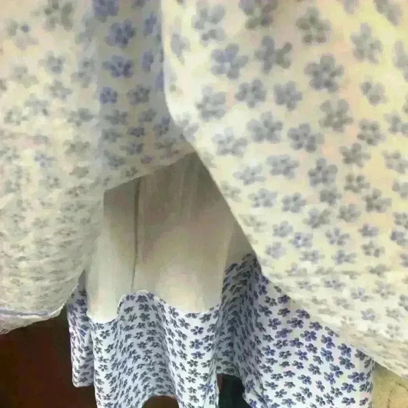 VESTIQUE CUT- OUT FIT & FLARE BLUE FLORAL PEASANT TIE BACK MINI DRESS SZ L - Picture 7 of 14